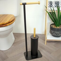 Rackhams Sonata Black & Bamboo Toilet Roll Holder & Toilet Brush Combination - thumbnail 1