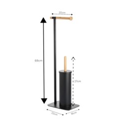 Rackhams Sonata Black & Bamboo Toilet Roll Holder & Toilet Brush Combination - thumbnail 2