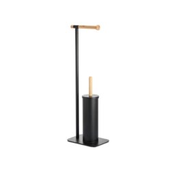 Rackhams Sonata Black & Bamboo Toilet Roll Holder & Toilet Brush Combination - thumbnail 3