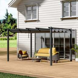Rackhams 9ft Aluminum Patio Pergola with Sun-Shade Canopy - Size B