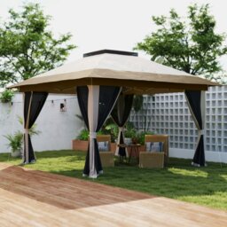 Rackhams 3.6 x 3.6m Pop Up Gazebo with Netting and Wheeled Bag, Beige - Brown - Metal, Oxford Fabric - 356L x 356W x 280Hcm - thumbnail 2