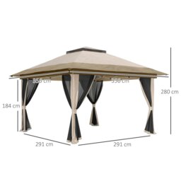 Rackhams 3.6 x 3.6m Pop Up Gazebo with Netting and Wheeled Bag, Beige - Brown - Metal, Oxford Fabric - 356L x 356W x 280Hcm - thumbnail 6