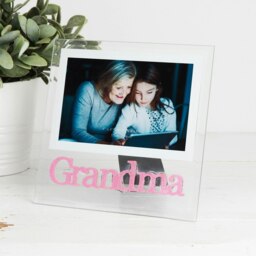 Rackhams Pink Glitter Grandma Picture Frame in Transparent Glass with Bevelled Sides - thumbnail 3