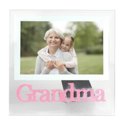 Rackhams Pink Glitter Grandma Picture Frame in Transparent Glass with Bevelled Sides - thumbnail 2