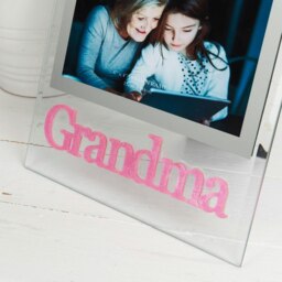 Rackhams Pink Glitter Grandma Picture Frame in Transparent Glass with Bevelled Sides - thumbnail 4