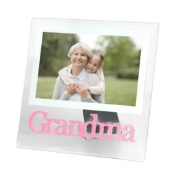 Rackhams Pink Glitter Grandma Picture Frame in Transparent Glass with Bevelled Sides
