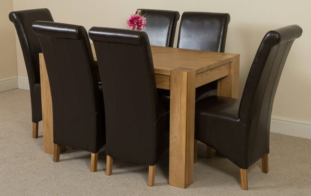 Rackhams Kuba Small Oak Dining Table with Montana Leather Chairs - 6 chairs - Brown