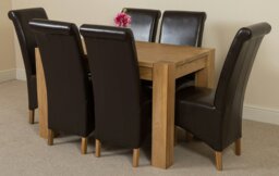 Rackhams Kuba Small Oak Dining Table with Montana Leather Chairs - 6 chairs - Brown - thumbnail 1