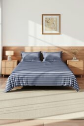 Rackhams Single Duvet Cover Set Satin Stripes Zip Fastening Polyester Duvet Cover with 1 Pillowcases - Grey