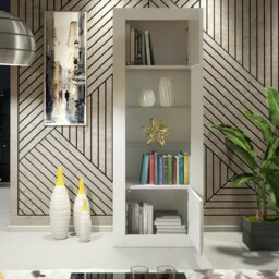 Rackhams Modern White Gloss Display Cabinet 170cm – 2 Doors & Glass Shelves - Matt Body & Glos Doors - White - 170 - thumbnail 3