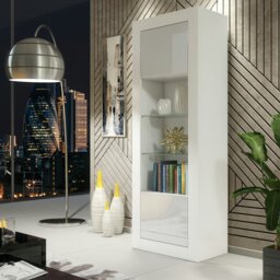 Rackhams Modern White Gloss Display Cabinet 170cm – 2 Doors & Glass Shelves - Matt Body & Glos Doors - White - 170