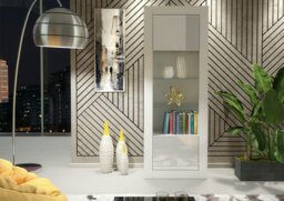 Rackhams Modern White Gloss Display Cabinet 170cm – 2 Doors & Glass Shelves - Matt Body & Glos Doors - White - 170 - thumbnail 6