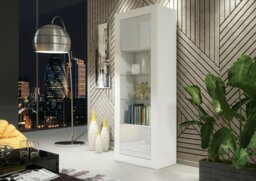 Rackhams Modern White Gloss Display Cabinet 170cm – 2 Doors & Glass Shelves - Matt Body & Glos Doors - White - 170 - thumbnail 5
