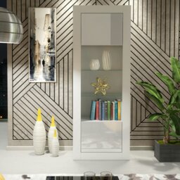 Rackhams Modern White Gloss Display Cabinet 170cm – 2 Doors & Glass Shelves - Matt Body & Glos Doors - White - 170 - thumbnail 2