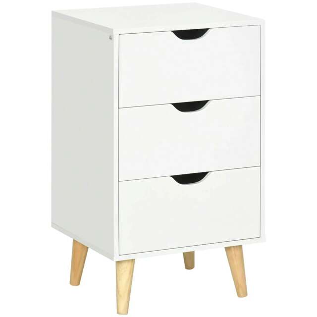 Rackhams Bedside Table, Bedside Cabinet with 3 Drawers, Side End Table with Pine Wood Legs for Bedroom Living Room, White - image 1