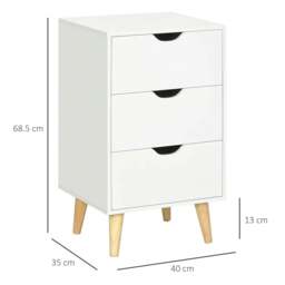 Rackhams Bedside Table, Bedside Cabinet with 3 Drawers, Side End Table with Pine Wood Legs for Bedroom Living Room, White - thumbnail 3