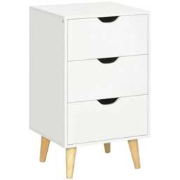 Rackhams Bedside Table, Bedside Cabinet with 3 Drawers, Side End Table with Pine Wood Legs for Bedroom Living Room, White - thumbnail 1