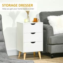 Rackhams Bedside Table, Bedside Cabinet with 3 Drawers, Side End Table with Pine Wood Legs for Bedroom Living Room, White - thumbnail 4
