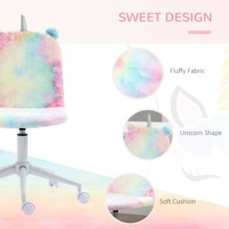 Rackhams Fluffy Unicorn Office Chair w/ Swivel Wheel, Cute Desk Chair, Rainbow - thumbnail 3