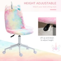 Rackhams Fluffy Unicorn Office Chair w/ Swivel Wheel, Cute Desk Chair, Rainbow - thumbnail 4