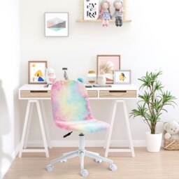 Rackhams Fluffy Unicorn Office Chair w/ Swivel Wheel, Cute Desk Chair, Rainbow - thumbnail 1