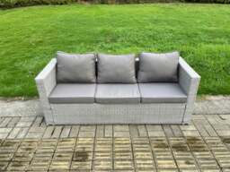 Rackhams Outdoor Garden Dining Sets Rattan Furniture Gas Fire Pit Dining Table With 2 Armchairs Side Table 3 Footstools Light Grey - thumbnail 4