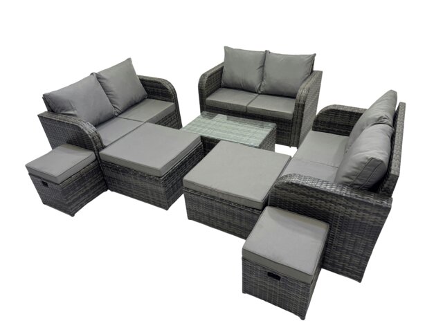 Rackhams Outdoor Love Sofa Coffee Table Set Garden Rattan Furniture Set 10 Seater with 4 Stools Dark Grey - image 1