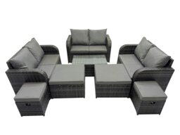 Rackhams Outdoor Love Sofa Coffee Table Set Garden Rattan Furniture Set 10 Seater with 4 Stools Dark Grey - thumbnail 2
