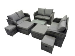 Rackhams Outdoor Love Sofa Coffee Table Set Garden Rattan Furniture Set 10 Seater with 4 Stools Dark Grey - thumbnail 1