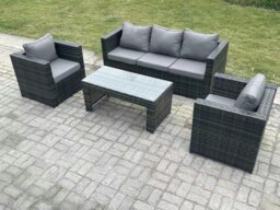 Rackhams Lounge Rattan Sofa Set Outdoor Garden Furniture With 2 Chairs Oblong Rectangular Coffee Table - thumbnail 1