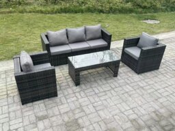 Rackhams Lounge Rattan Sofa Set Outdoor Garden Furniture With 2 Chairs Oblong Rectangular Coffee Table - thumbnail 2