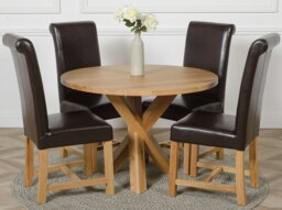 Rackhams Oregon Round Oak Dining Table with Washington Leather Chairs - 1 - 4 chairs - Brown - thumbnail 6