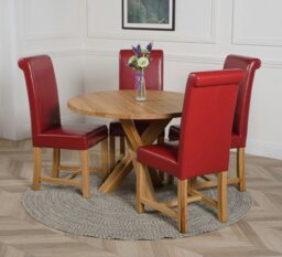 Rackhams Oregon Round Oak Dining Table with Washington Leather Chairs - 1 - 4 chairs - Brown - thumbnail 3