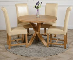 Rackhams Oregon Round Oak Dining Table with Washington Leather Chairs - 1 - 4 chairs - Brown - thumbnail 4