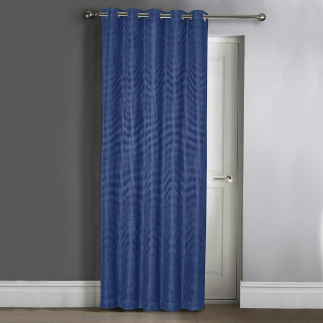 Rackhams Waffle Jacquard Total Blackout Door Curtain Panel - 117cm x 213cm - Navy - image 1