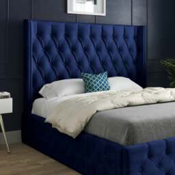 Rackhams Turin Straight Winged Upholstered Soft Velvet Bed Frame - Blue - Blue - Small single - thumbnail 2