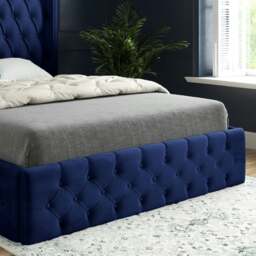 Rackhams Turin Straight Winged Upholstered Soft Velvet Bed Frame - Blue - Blue - Small single - thumbnail 3