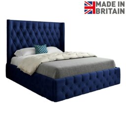 Rackhams Turin Straight Winged Upholstered Soft Velvet Bed Frame - Blue - Blue - Small single - thumbnail 6