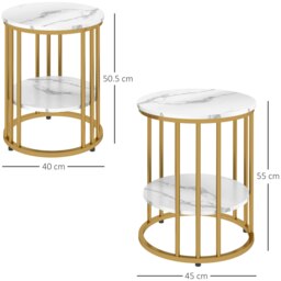 Rackhams Marble-Effect Round Coffee Table Set of 2 for Living Room, Gold Tone - thumbnail 6