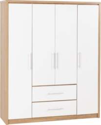 Rackhams Seville 4 Door 2 Drawer Wardrobe - Grey High Gloss and Light Oak - thumbnail 2