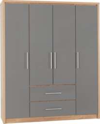 Rackhams Seville 4 Door 2 Drawer Wardrobe - Grey High Gloss and Light Oak - thumbnail 1