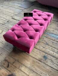Rackhams Claret Chesterfield Footstool - Long Maroon Upholstered Ottoman Bench (Non-Storage) - 48 x 48 Inches (120 x 120cm) - thumbnail 1