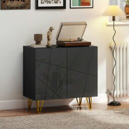 Rackhams Storage Cabinet, Sideboard with Adjustable Shelf, Black - Black - High gloss - Sideboard - thumbnail 1
