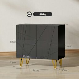 Rackhams Storage Cabinet, Sideboard with Adjustable Shelf, Black - Black - High gloss - Sideboard - thumbnail 5