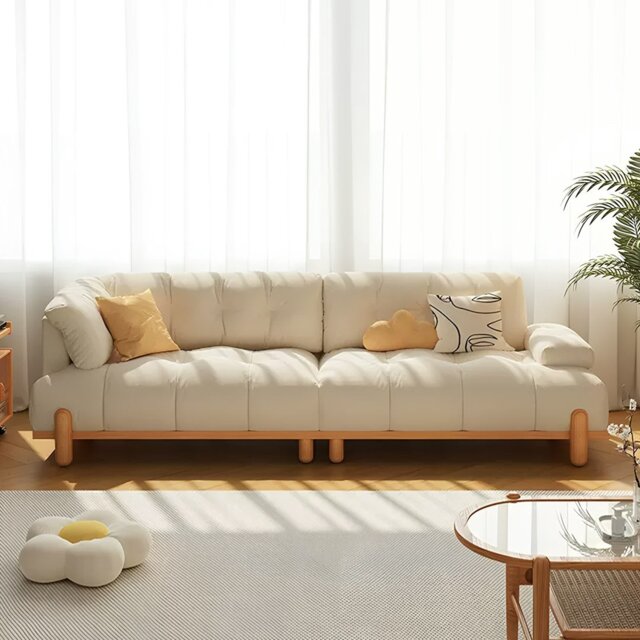 Rackhams Ariadna Comfy Two Seater, Three Seater Sofa, Suede, Cream - 210cm - image 1