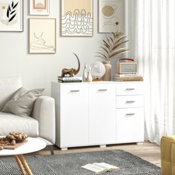Rackhams Modern Sideboard Kitchen Storage Cabinet with 2 Drawers, White - White
