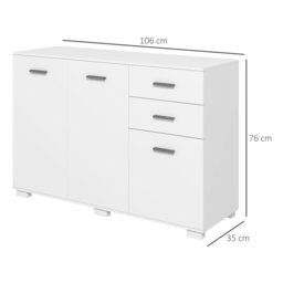 Rackhams Modern Sideboard Kitchen Storage Cabinet with 2 Drawers, White - White - thumbnail 3