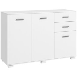 Rackhams Modern Sideboard Kitchen Storage Cabinet with 2 Drawers, White - White - thumbnail 2