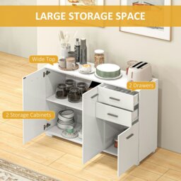 Rackhams Modern Sideboard Kitchen Storage Cabinet with 2 Drawers, White - White - thumbnail 4