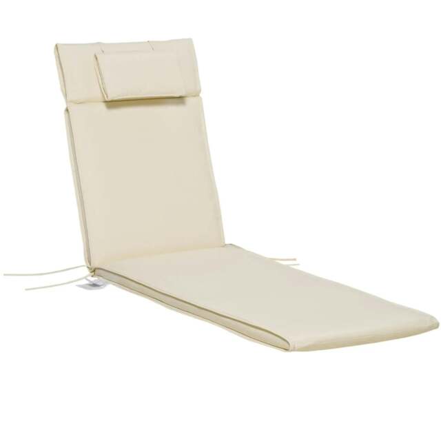 Rackhams Garden Sun Lounger Cushion Replacement Soft Sunbed Reclining Chair Relaxer Pad with Pillow, Cushion ONLY - Cream White